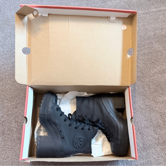 Converse Chuck 70 De Luxe Heel Leather Shoe - Black Monochrome - Size 8 - Picture 9 of 16